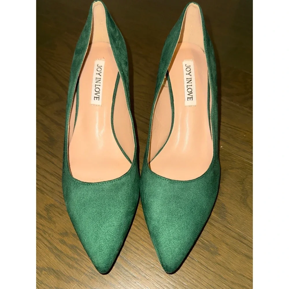 Joy in Love Emerald Green Pointed Toe Kitten Heel Pumps Womens 6.5 Faux Suede